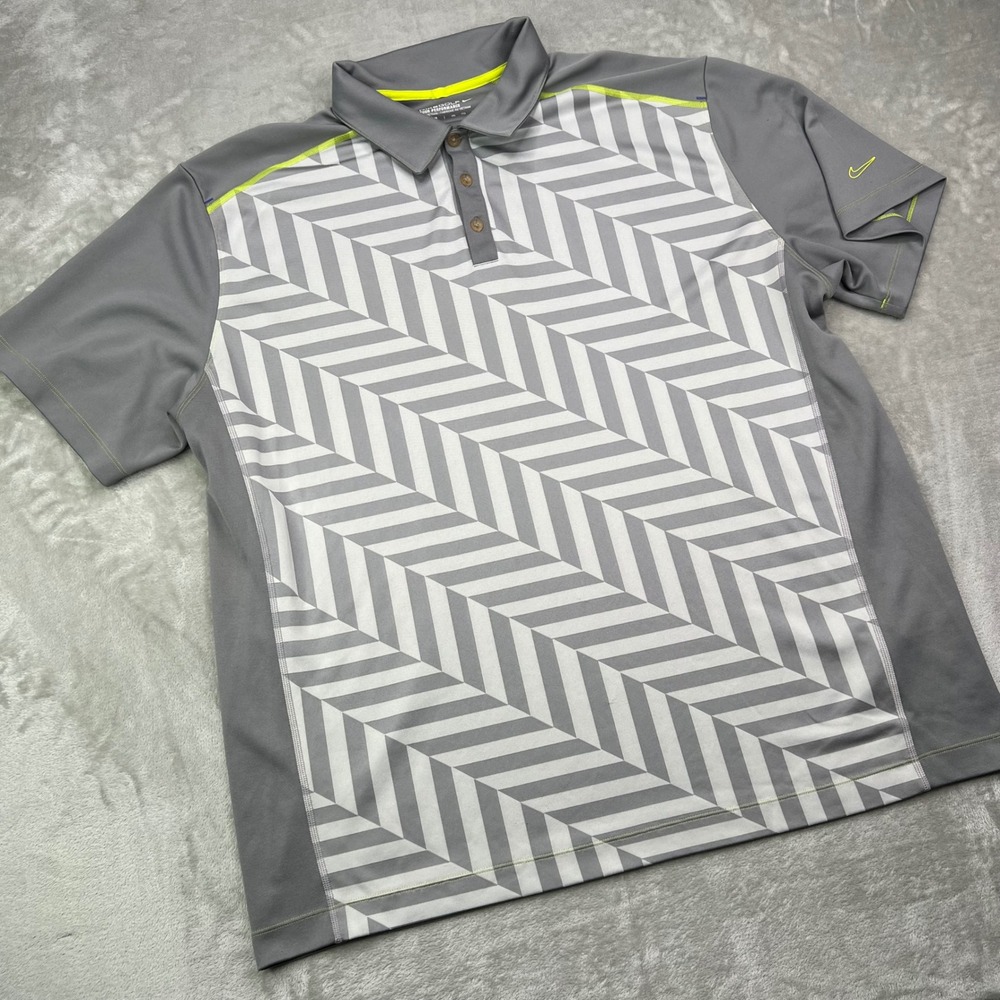 Nike Tour Performance Golf Polo Shirt Mens 2XL Grey Geometric Chevron Stretch